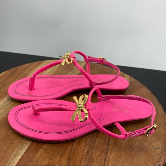 Kate spade Tracie flat sandals hot pink gold bow Sz 6 - Picture 4 of 9